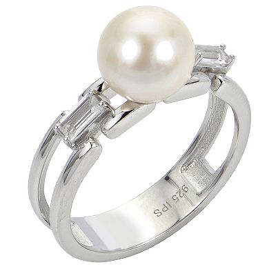 PearLustre by Imperial Sterling Silver Freshwater Cultured Pearl & White Topaz Ring