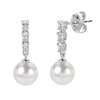 PearLustre by Imperial Sterling Silver Freshwater Cultured Pearl & Lab-Created White Sapphire Drop Earrings