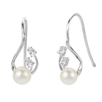 PearLustre by Imperial Sterling Silver Freshwater Cultured Pearl & Lab-Created White Sapphire Drop Earrings