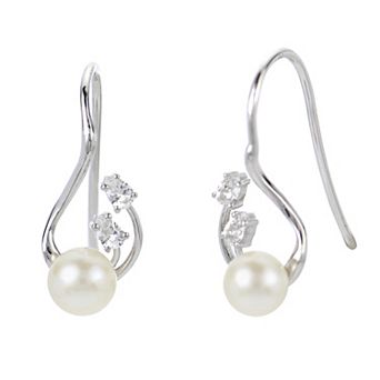 PearLustre by Imperial Sterling Silver Freshwater Cultured Pearl & Lab-Created White Sapphire Drop Earrings