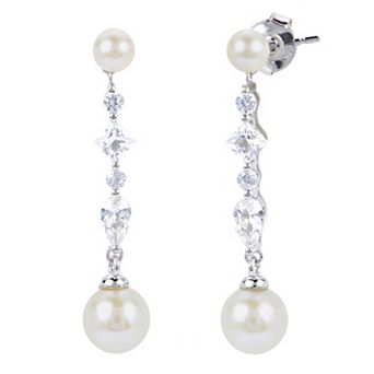 PearLustre by Imperial Sterling Silver Freshwater Cultured Pearl & Lab-Created White Sapphire Drop Earrings