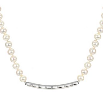 PearLustre by Imperial Freshwater Cultured Pearl, Sterling Silver & Lab-Created White Sapphire Center Bar Necklace