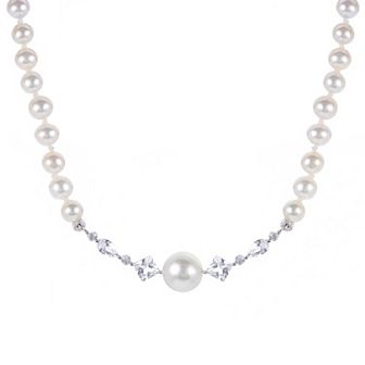 PearLustre by Imperial Sterling Silver Freshwater Cultured Pearl & Lab-Created White Sapphire Center Station Necklace