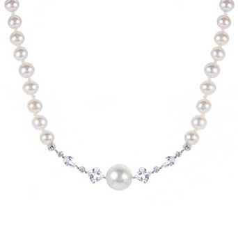 PearLustre by Imperial Sterling Silver Freshwater Cultured Pearl & Lab-Created White Sapphire Center Station Necklace
