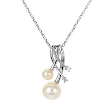 PearLustre by Imperial Sterling Silver Freshwater Cultured Pearl & Lab-Created White Sapphire Pendant Necklace
