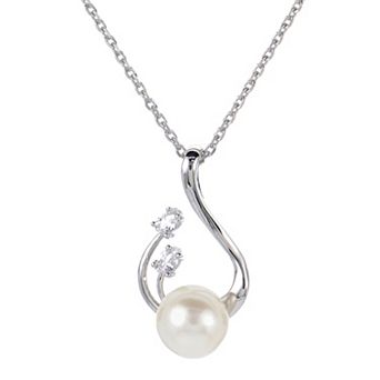 PearLustre by Imperial Sterling Silver Freshwater Cultured Pearl & Lab-Created White Sapphire Pendant Necklace