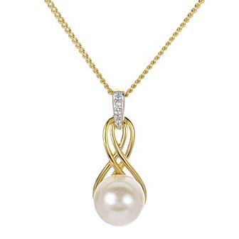 PearLustre by Imperial 14k Gold Over Silver Two Tone Freshwater Cultured Pearl & Lab-Created White Sapphire Drop Necklace