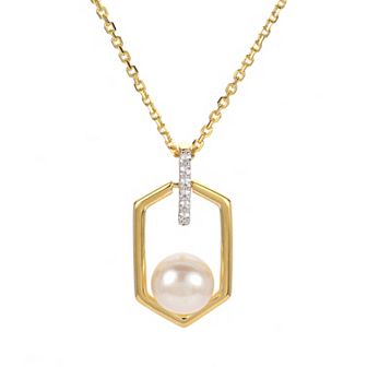 PearLustre by Imperial 14k Gold Over Silver Freshwater Cultured Pearl & Lab-Created White Sapphire Geometric Pendant Necklace