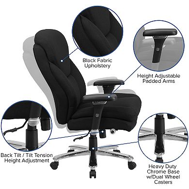 Emma and Oliver 24/7 400 lb. High Back Black Fabric Ergonomic Office Chair with Lumbar Knob