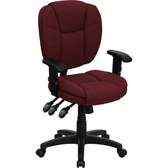 Emma and Oliver Mid-Back Burgundy Fabric Pillow Top Ergonomic Task Office Chair with Arms