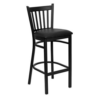 Emma and Oliver Black Metal Vertical Back Barstool, Cherry Wood Seat
