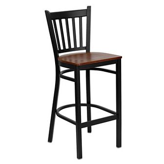 Emma and Oliver Black Metal Vertical Back Barstool, Cherry Wood Seat