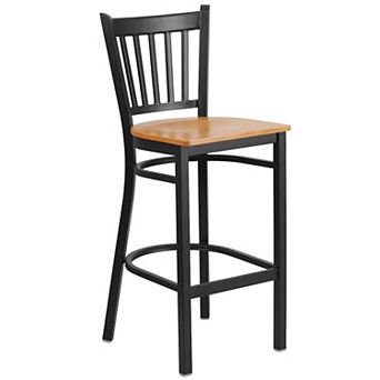 Emma and Oliver Black Metal Vertical Back Barstool, Cherry Wood Seat