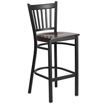 Emma and Oliver Black Metal Vertical Back Barstool, Cherry Wood Seat
