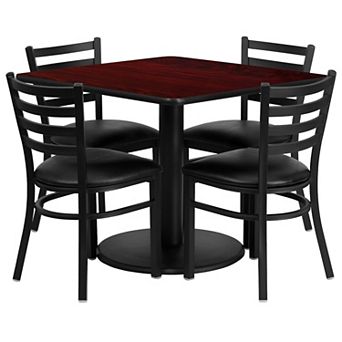 Emma and Oliver 36SQ Natural Table Set-RD Base & 4 Ladder Back Chairs,Black Seat