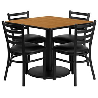 Emma and Oliver 36SQ Natural Table Set-RD Base & 4 Ladder Back Chairs,Black Seat