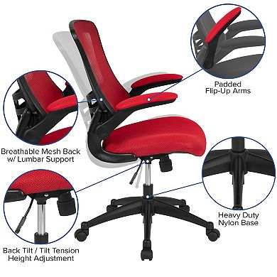 Emma and Oliver Mid-Back White Mesh Swivel Ergonomic Task Office Desk Chair with Flip-Up Arms