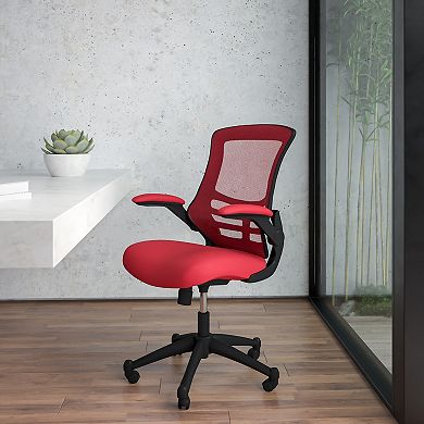 Emma and Oliver Mid-Back White Mesh Swivel Ergonomic Task Office Desk Chair with Flip-Up Arms