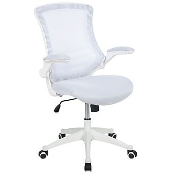 Emma and Oliver Mid-Back White Mesh Ergonomic Task Office Chair, White Frame - Flip-Up Arms