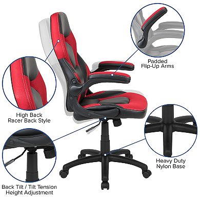 Emma and Oliver Z100 Gaming Racing PC Chair with Flip-up Arms, Red/Black LeatherSoft