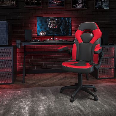 Emma and Oliver Z100 Gaming Racing PC Chair with Flip-up Arms, Red/Black LeatherSoft