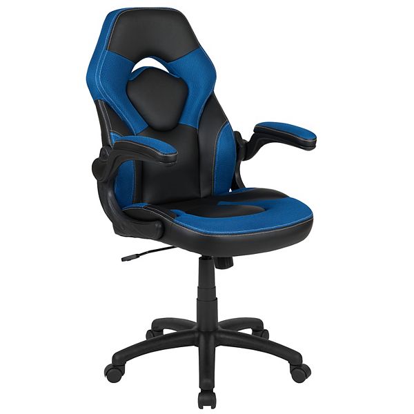 Emma and Oliver Z100 Gaming Racing PC Chair with Flip-up Arms, Blue/Black LeatherSoft - Blue
