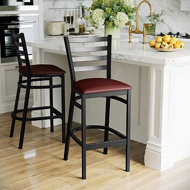 Emma and Oliver Black Ladder Back Metal Restaurant Barstool - Burgundy Vinyl Seat