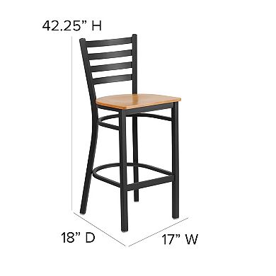 Emma and Oliver Black Ladder Back Metal Restaurant Barstool - Burgundy Vinyl Seat