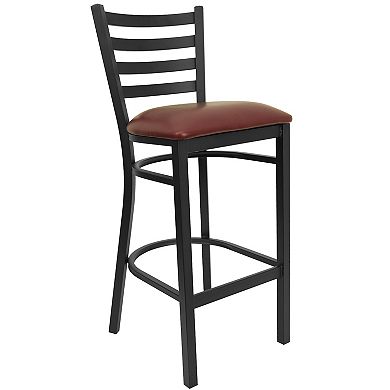 Emma and Oliver Black Ladder Back Metal Restaurant Barstool - Burgundy Vinyl Seat