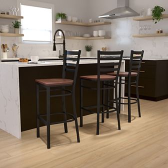 Emma and Oliver Black Ladder Back Metal Restaurant Barstool - Burgundy Vinyl Seat