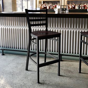 Emma and Oliver Black Ladder Back Metal Restaurant Barstool - Burgundy Vinyl Seat