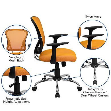 Emma and Oliver Mid-Back Orange Mesh Swivel Task Office Chair with Chrome Base and Arms