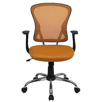 Emma and Oliver Mid-Back Orange Mesh Swivel Task Office Chair with Chrome Base and Arms