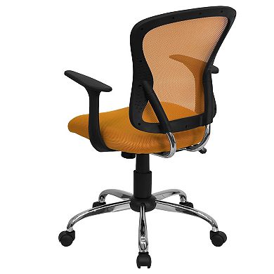 Emma and Oliver Mid-Back Orange Mesh Swivel Task Office Chair with Chrome Base and Arms