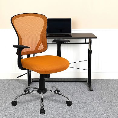 Emma and Oliver Mid-Back Orange Mesh Swivel Task Office Chair with Chrome Base and Arms