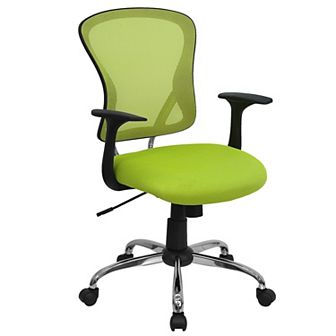 Emma and Oliver Mid-Back Green Mesh Swivel Task Office Chair with Chrome Base and Arms