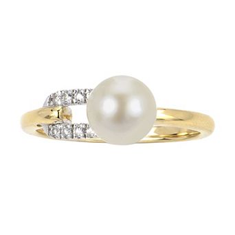 PearLustre by Imperial 14k Gold Over Silver Two Tone Freshwater Cultured Pearl & Lab-Created White Sapphire Ring