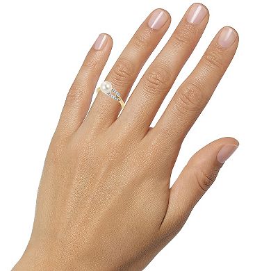 PearLustre by Imperial 14k Gold Over Silver Two Tone Freshwater Cultured Pearl & Lab-Created White Sapphire Ring
