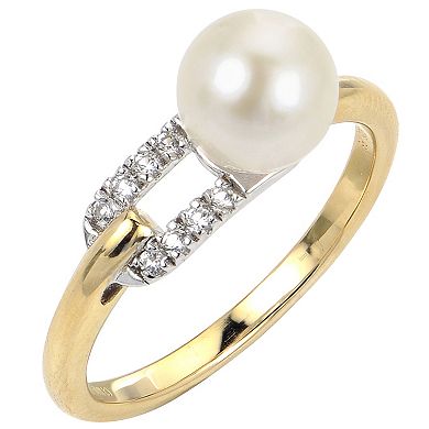PearLustre by Imperial 14k Gold Over Silver Two Tone Freshwater Cultured Pearl & Lab-Created White Sapphire Ring