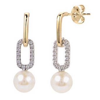PearLustre by Imperial 14k Gold Over Silver Two Tone Freshwater Cultured Pearl & Lab-Created White Sapphire Drop Earrings