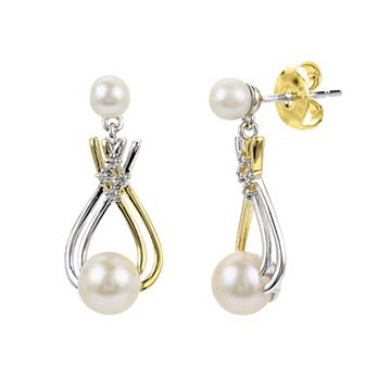 PearLustre by Imperial 14k Gold Over Silver Two Tone Freshwater Cultured Pearl & Lab-Created White Sapphire Earrings