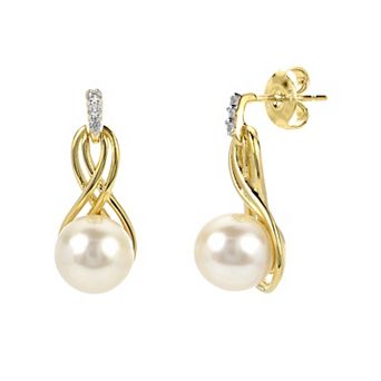 PearLustre by Imperial 14k Gold Over Silver Freshwater Cultured Pearl & Lab-Created White Sapphire Drop Earrings