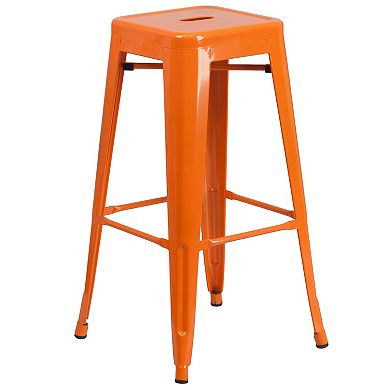 Emma and Oliver Commercial 23.75SQ Green Metal Indoor-Outdoor Bar Table Set-2 Backless Stools