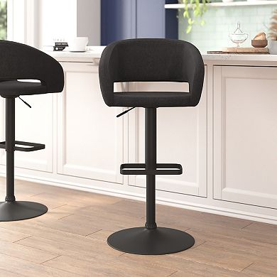 Emma And Oliver Shae Contemporary Upholstered Adjustable Height Barstool With Rounded Back