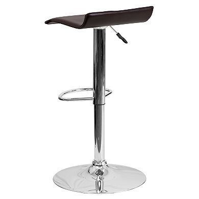 Emma and Oliver Brown Vinyl Adjustable Height Barstool with Solid Wave Seat