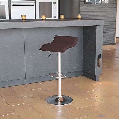 Emma and Oliver Brown Vinyl Adjustable Height Barstool with Solid Wave Seat