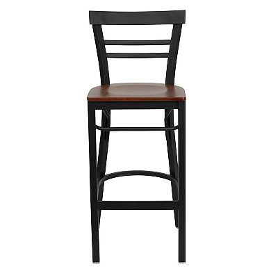 Emma and Oliver Two-Slat Ladder Back Metal Dining Barstool - Mahogany Wood Seat