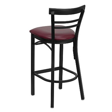 Emma and Oliver Two-Slat Ladder Back Metal Dining Barstool - Mahogany Wood Seat