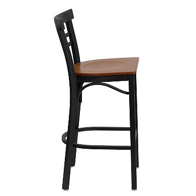 Emma and Oliver Two-Slat Ladder Back Metal Dining Barstool - Mahogany Wood Seat