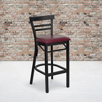 Emma and Oliver Two-Slat Ladder Back Metal Dining Barstool - Mahogany Wood Seat
